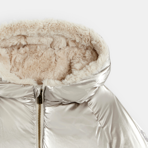 مِعطَف لامع بفرو اصطناعي قابل للارتداء على الوجهين، للفتيات،